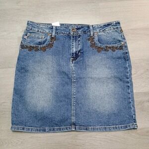 Nwt AB Jeans Denim Jean Skirt Country Western Embroidery Pencil Short Size 14